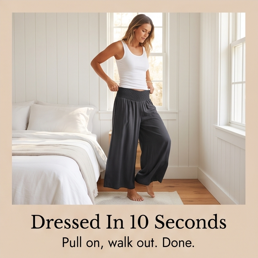 Women's Wide Leg Smocked High Waist Denim Pants