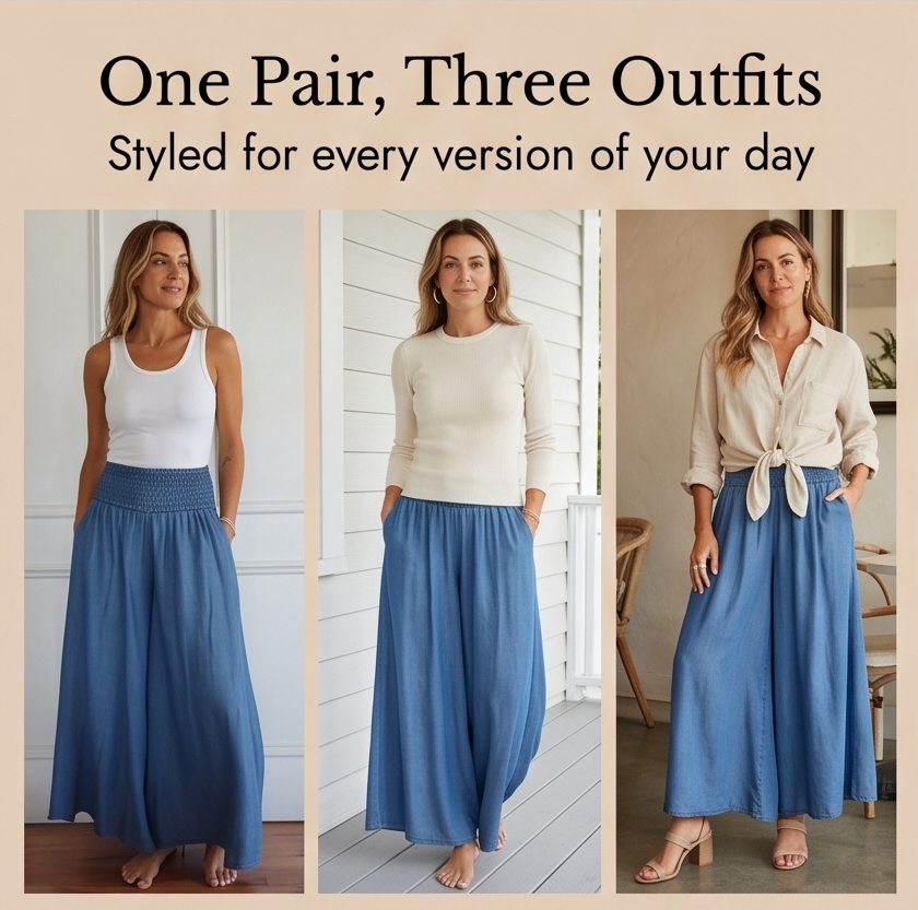 Women's Wide Leg Smocked High Waist Denim Pants
