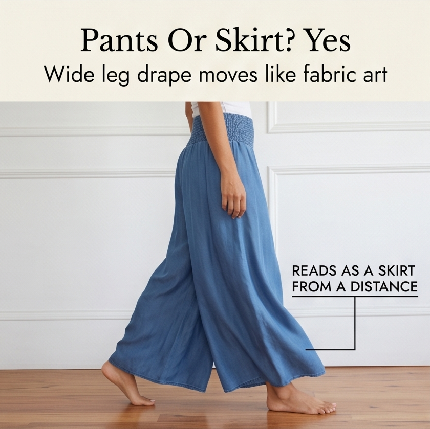 Women's Wide Leg Smocked High Waist Denim Pants